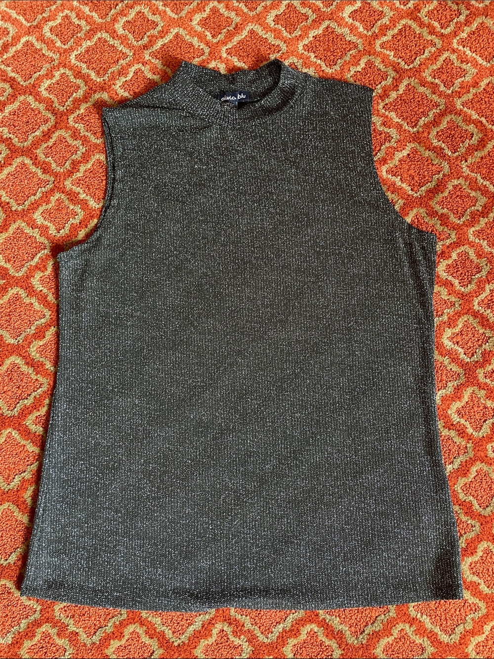Olivia blu Sleeveless Metallic Mock Neck Tank - Charcoal